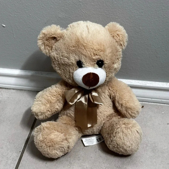 Brown Teddy Bear Tan Bow Plush Stuffed Animal Toy Pelucheria Soft. - Picture 1 of 6